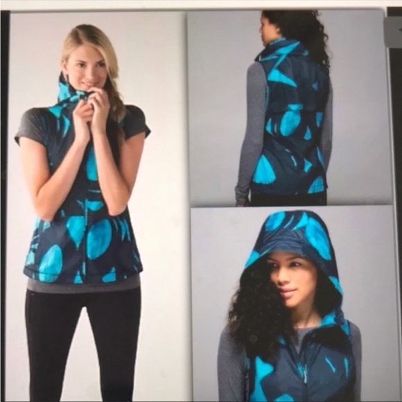 lululemon athletica Jackets & Blazers - Lululemon Pack it Vest 6 Backspin stroke peacock blue black zip up pockets hood